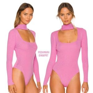 NWT ✨ ALL THE WAYS Victoria Square Cutout Mock Neck Bodysuit Top Mauve Pink XS